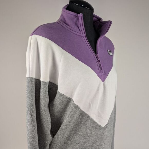 FILA Chevron Colorblock 1/4 Zip Athletic Jacket Sweatshirt in Purple/Gray/White - Picture 7 of 8